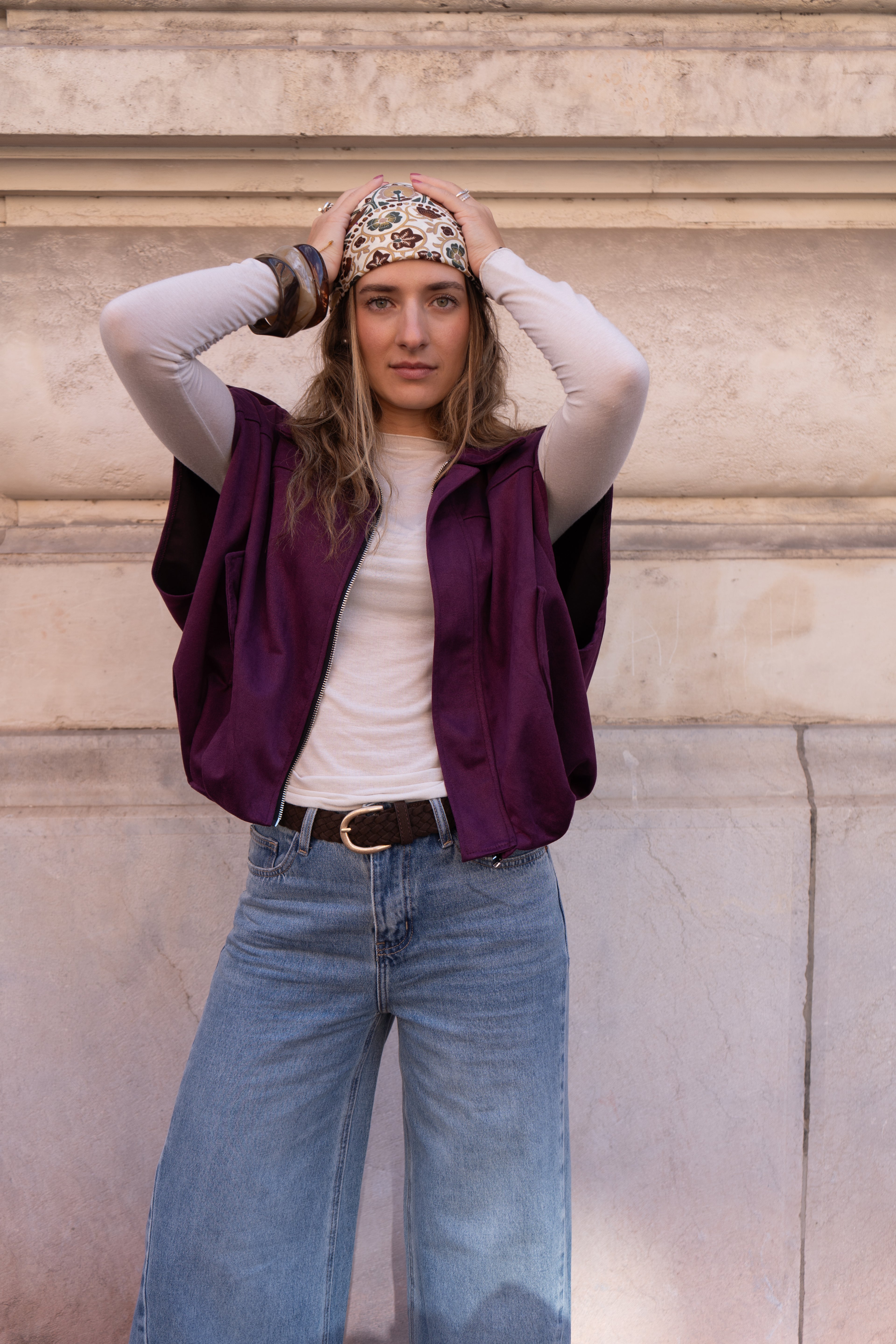 VESTE SANS MANCHE DAIM - AUBERGINE