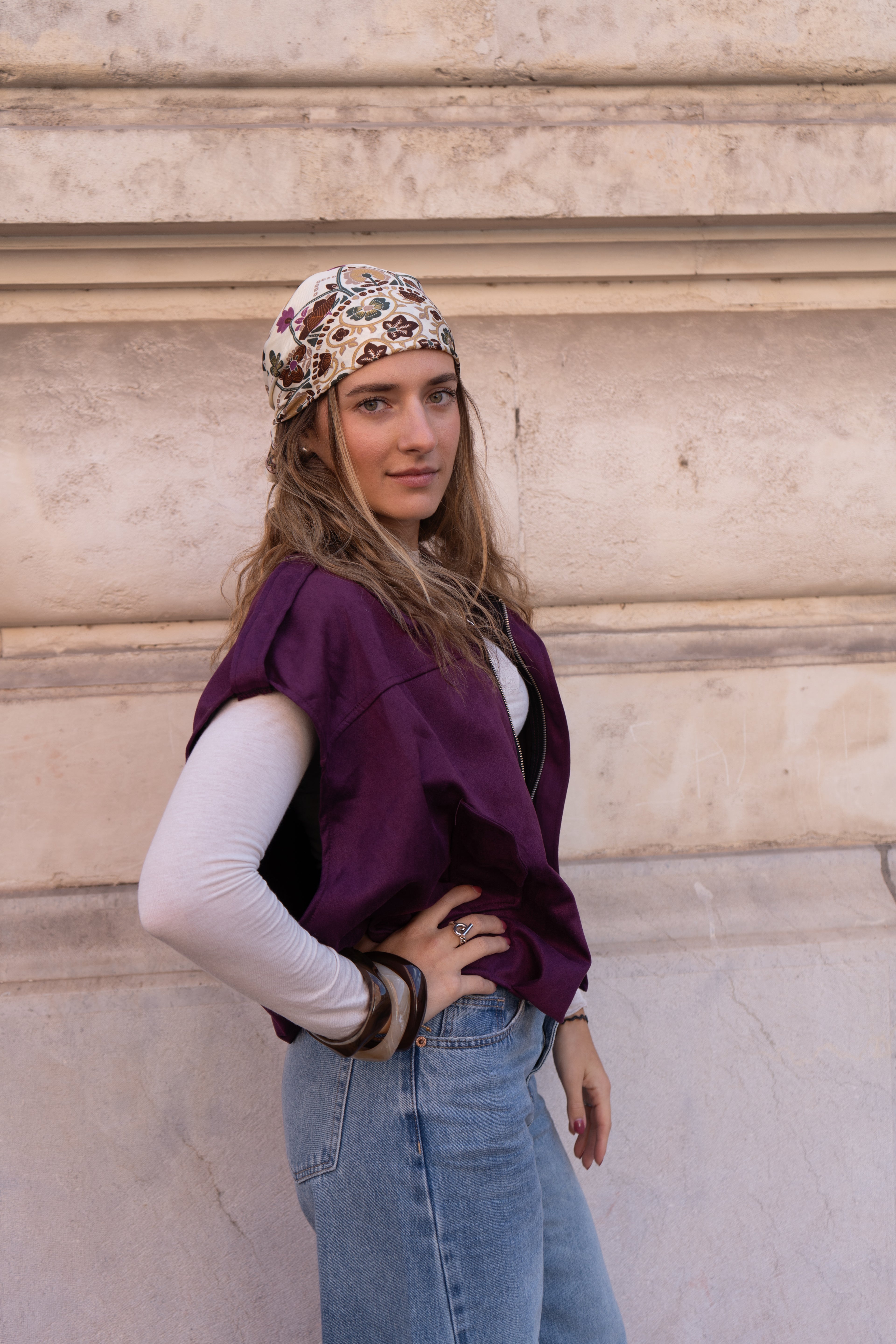 VESTE SANS MANCHE DAIM - AUBERGINE