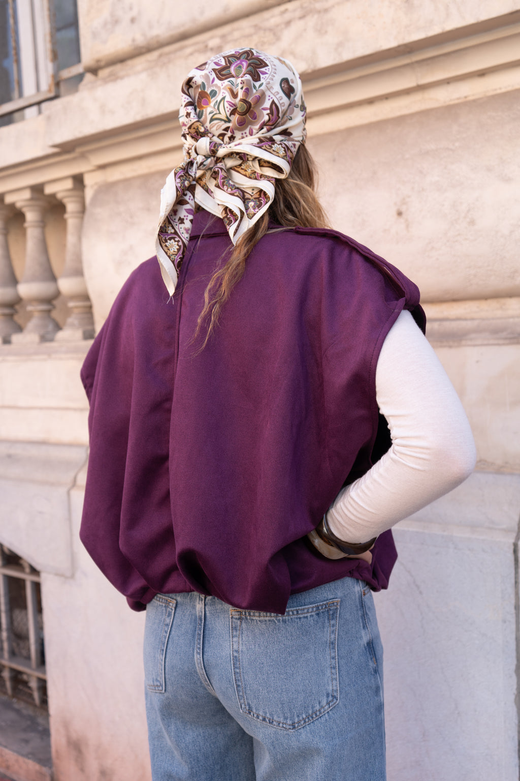 VESTE SANS MANCHE DAIM - AUBERGINE