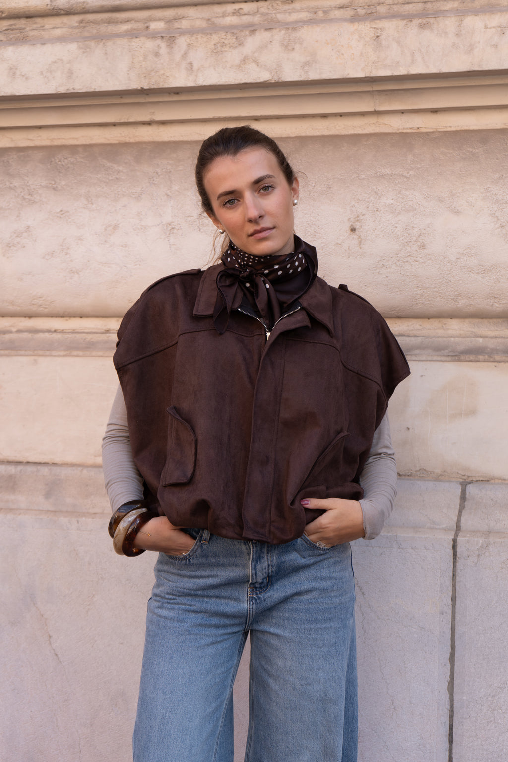 VESTE SANS MANCHE DAIM - MARRON