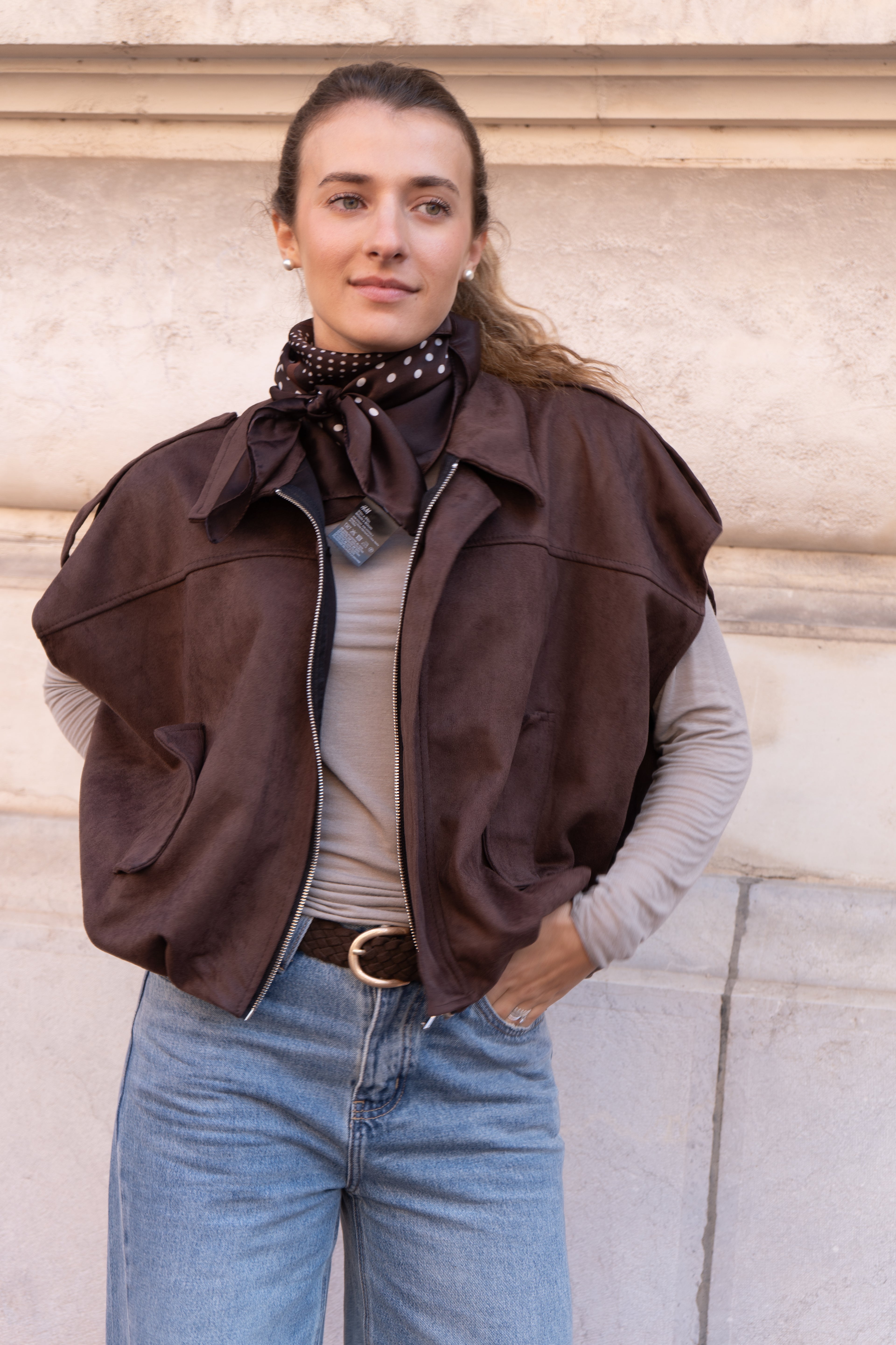VESTE SANS MANCHE DAIM - MARRON